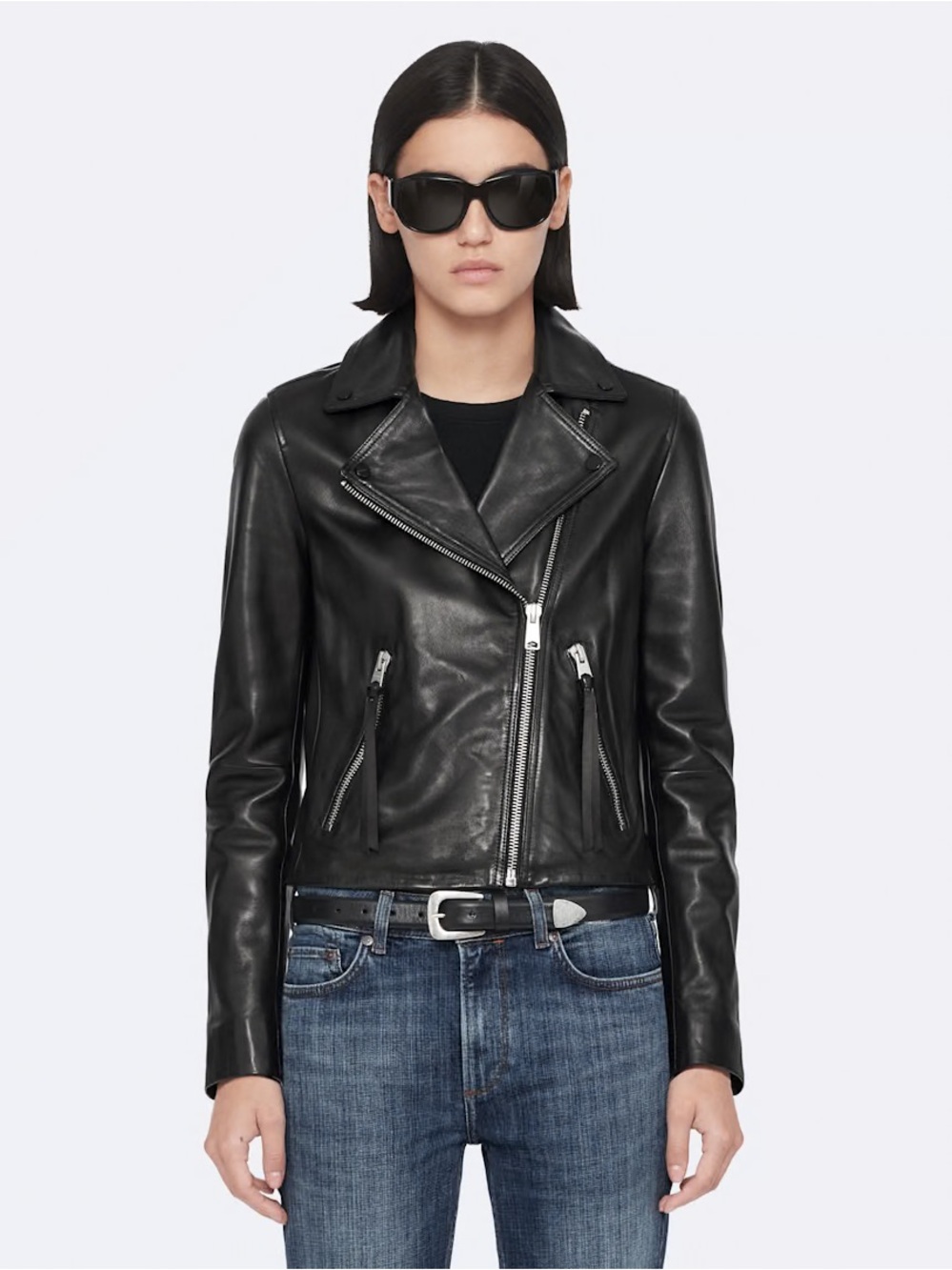 ALL SAINTS DALBY SLIM-FIT LEATHER BIKER JACKET size 4